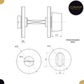 Technische Zeichnung der Badezimmer-Drehrosette, 53 mm Durchmesser, mit 38 mm Lochabstand