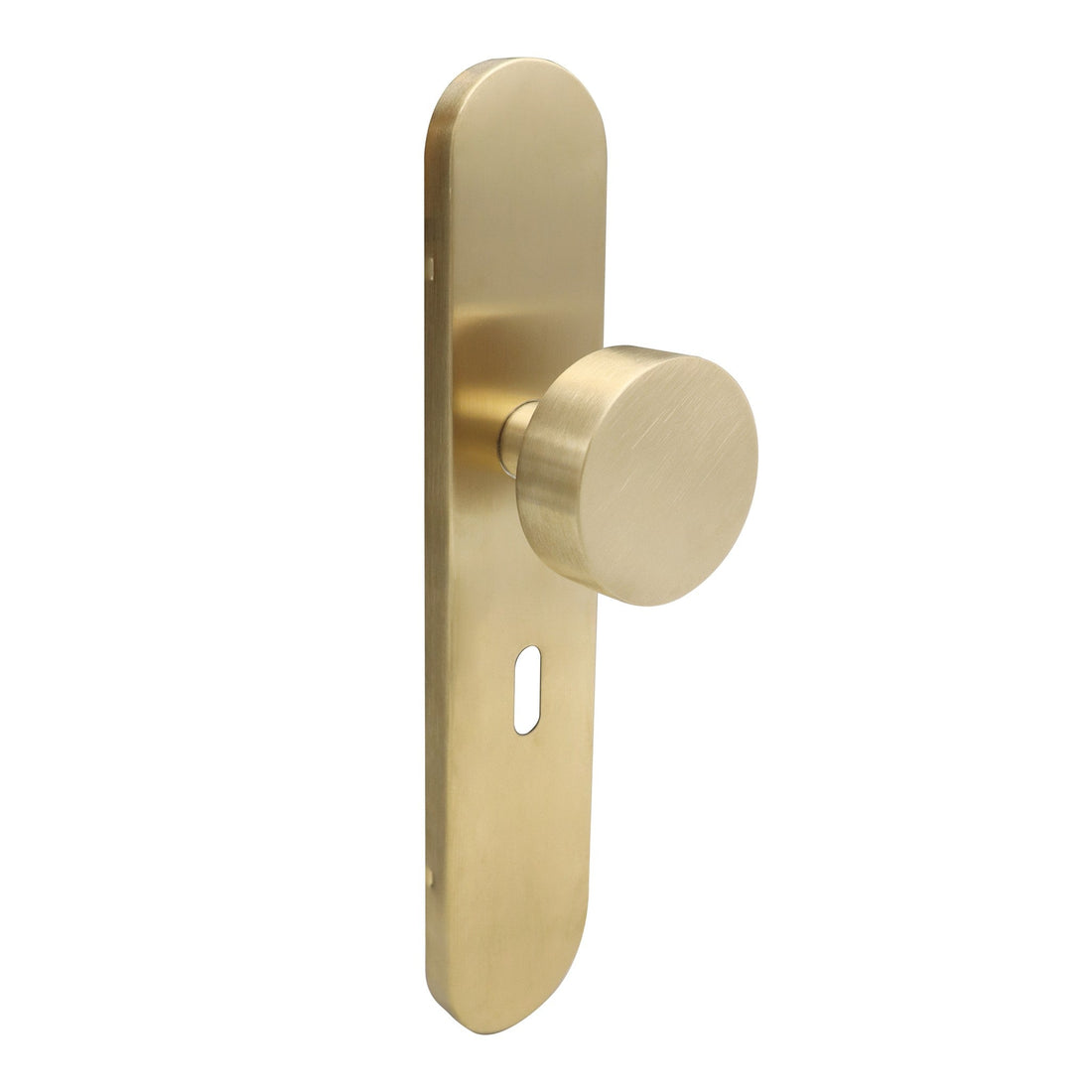 Griff Meister deurknop op ovale achterplaat, sleutelgat 56 mm, champagnekleurige PVD-coating