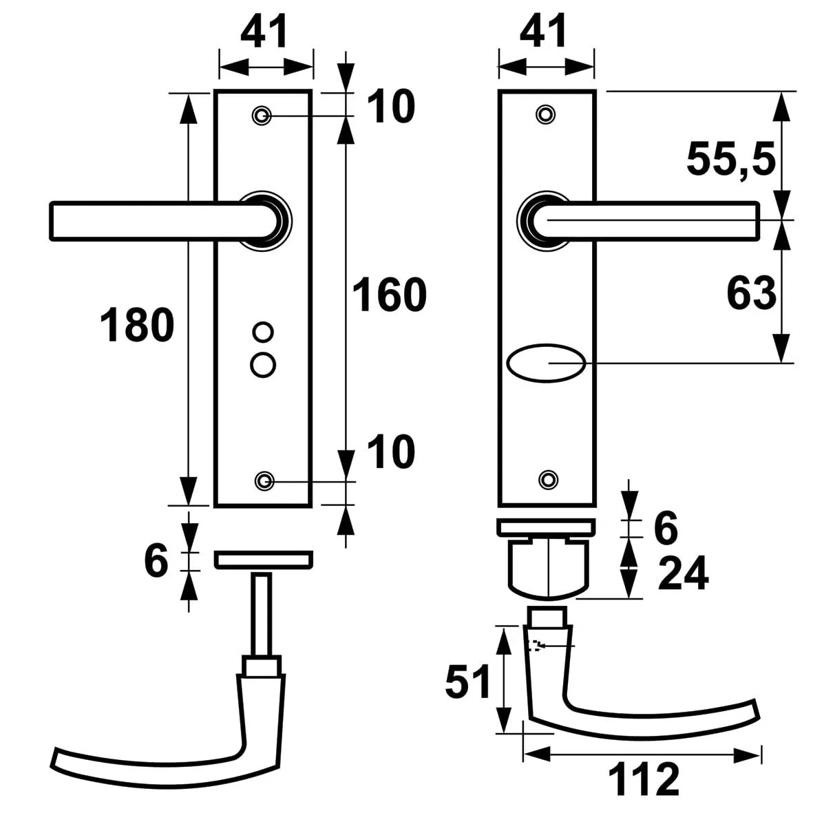 Deurkrukken Edge kruk Blok toilet 63-8 Zwart