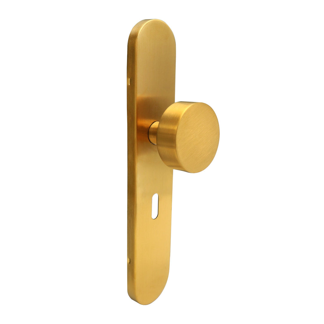 Griff Meister Türknauf, feststehend, auf ovaler Rosette, Schlüsselloch 56 mm, Gold PVD