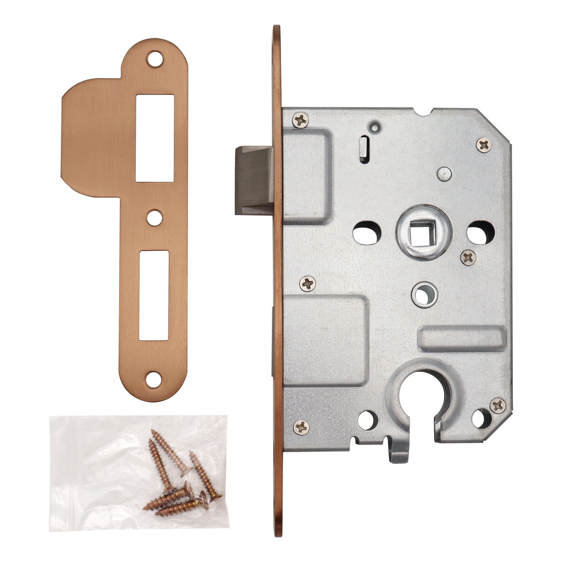 Griff Meister Einsteckschloss, Eurozylinder PC55, Roségold PVD