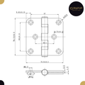 Technische tekening van het 76 x 76 mm kogellagerscharnier, met afmetingen in mm