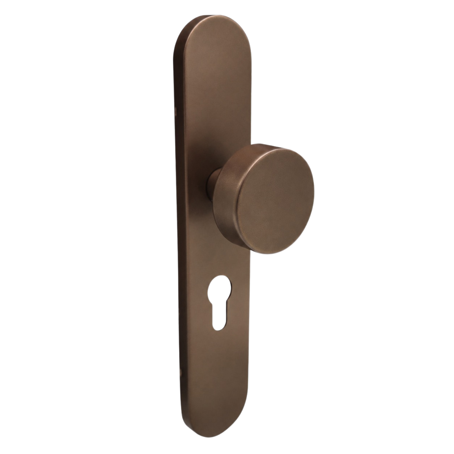 Griff Meister Türknauf auf ovaler Rosette, Eurozylinder PC55, Bronze